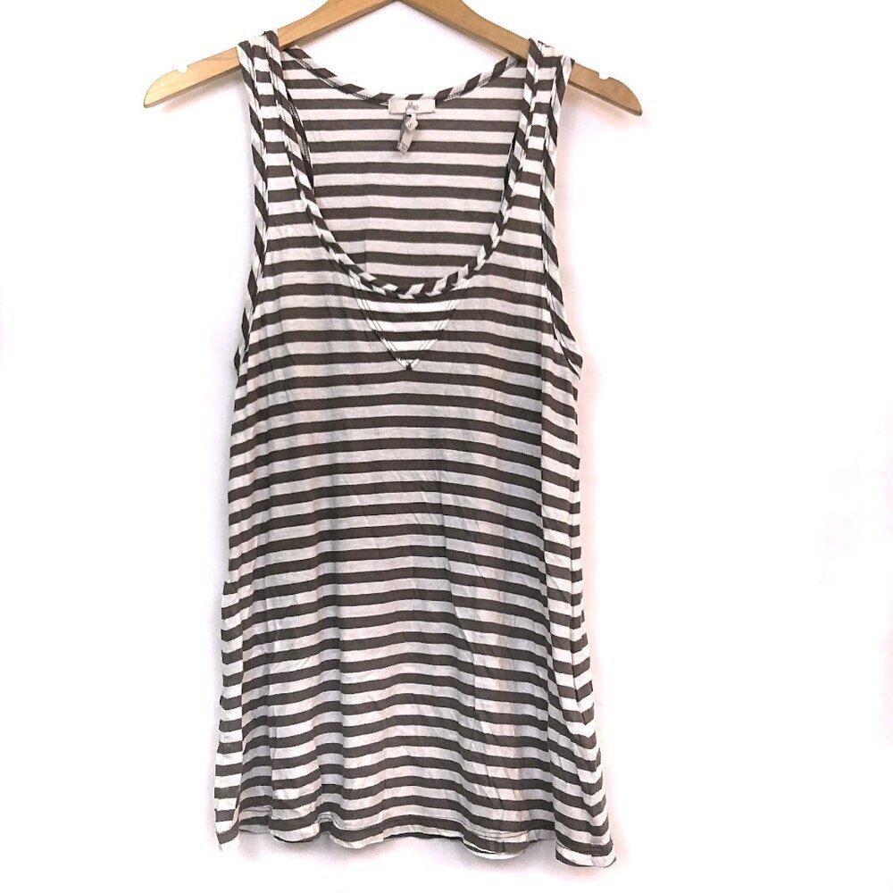 JOIE Scout Tank Gray White Striped Pima Cotton Top 100% Pima Cotton Sleeveless S - Picture 2 of 9